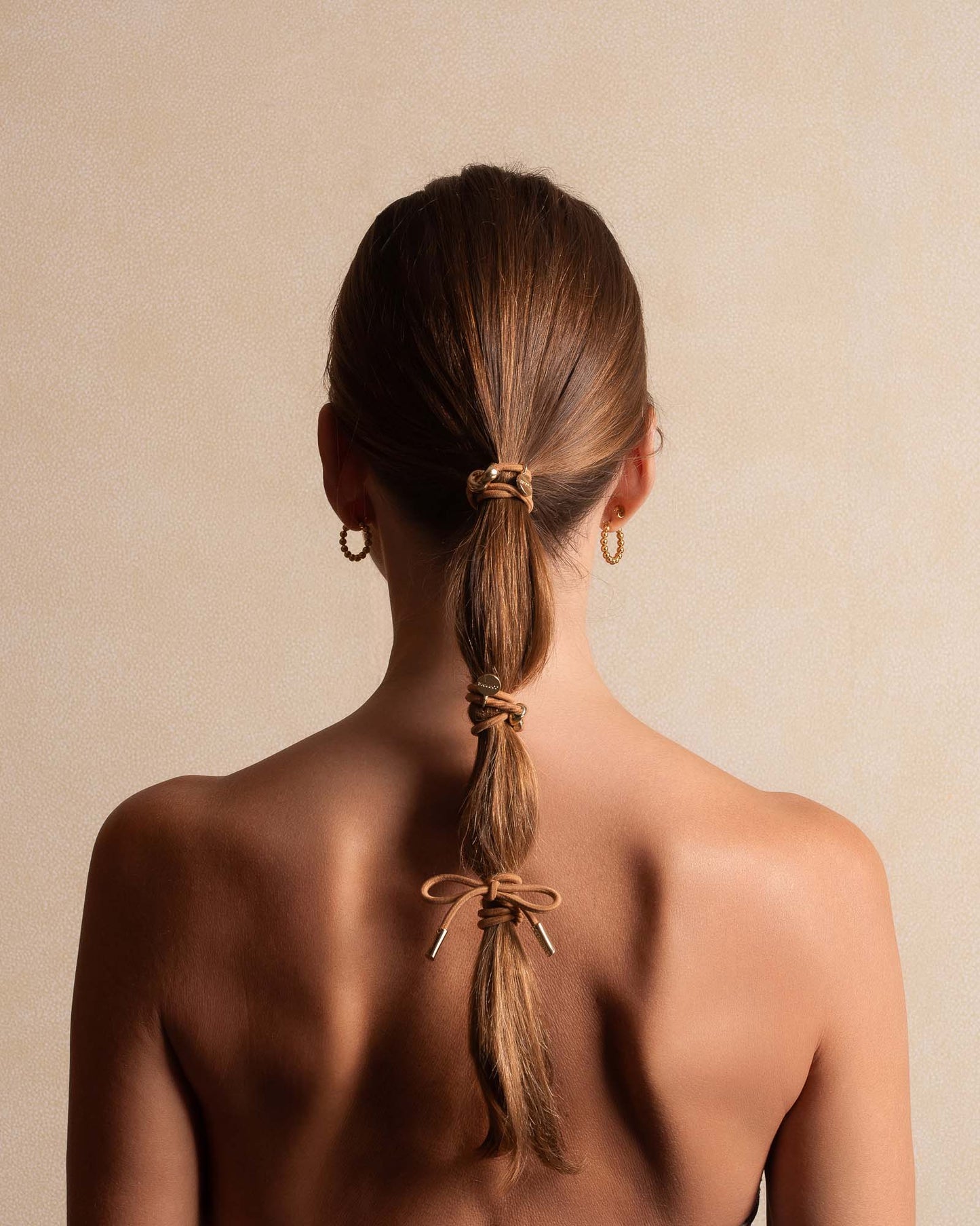 Hair Tie Bow Metal Plain Camel