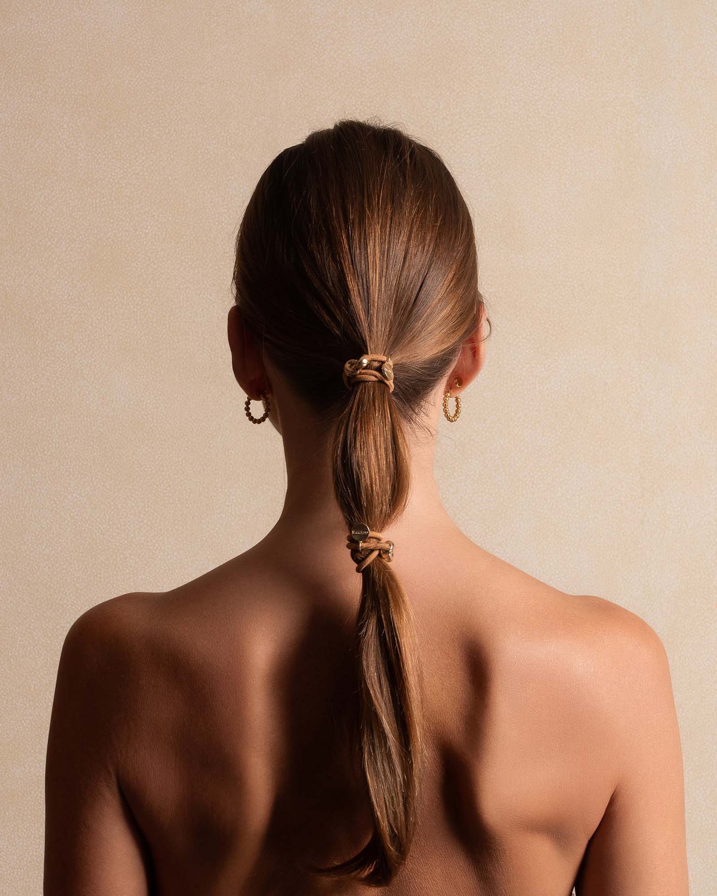 Hair Tie Bow Metal Plain Camel