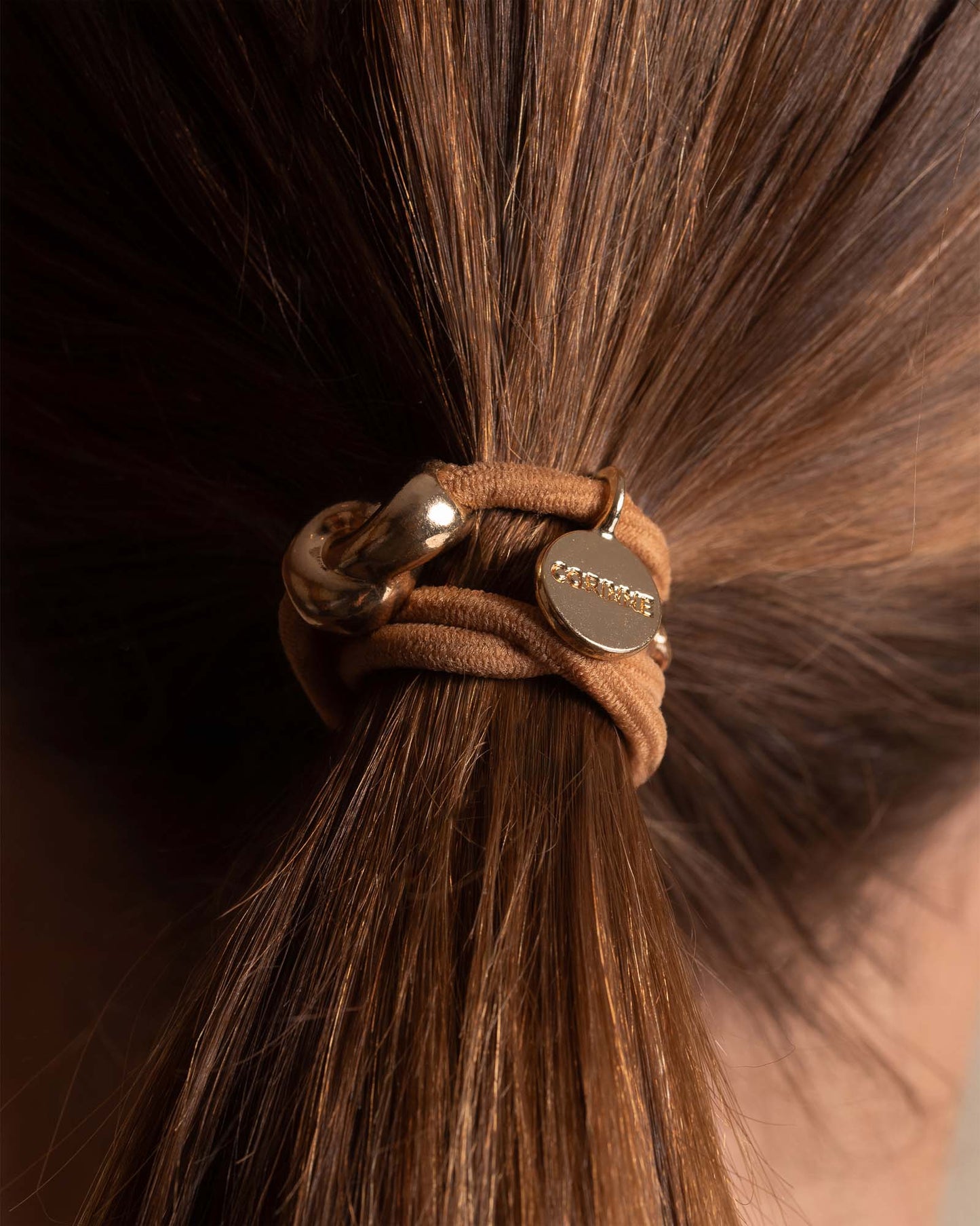 Hair Tie Bow Metal Plain Camel