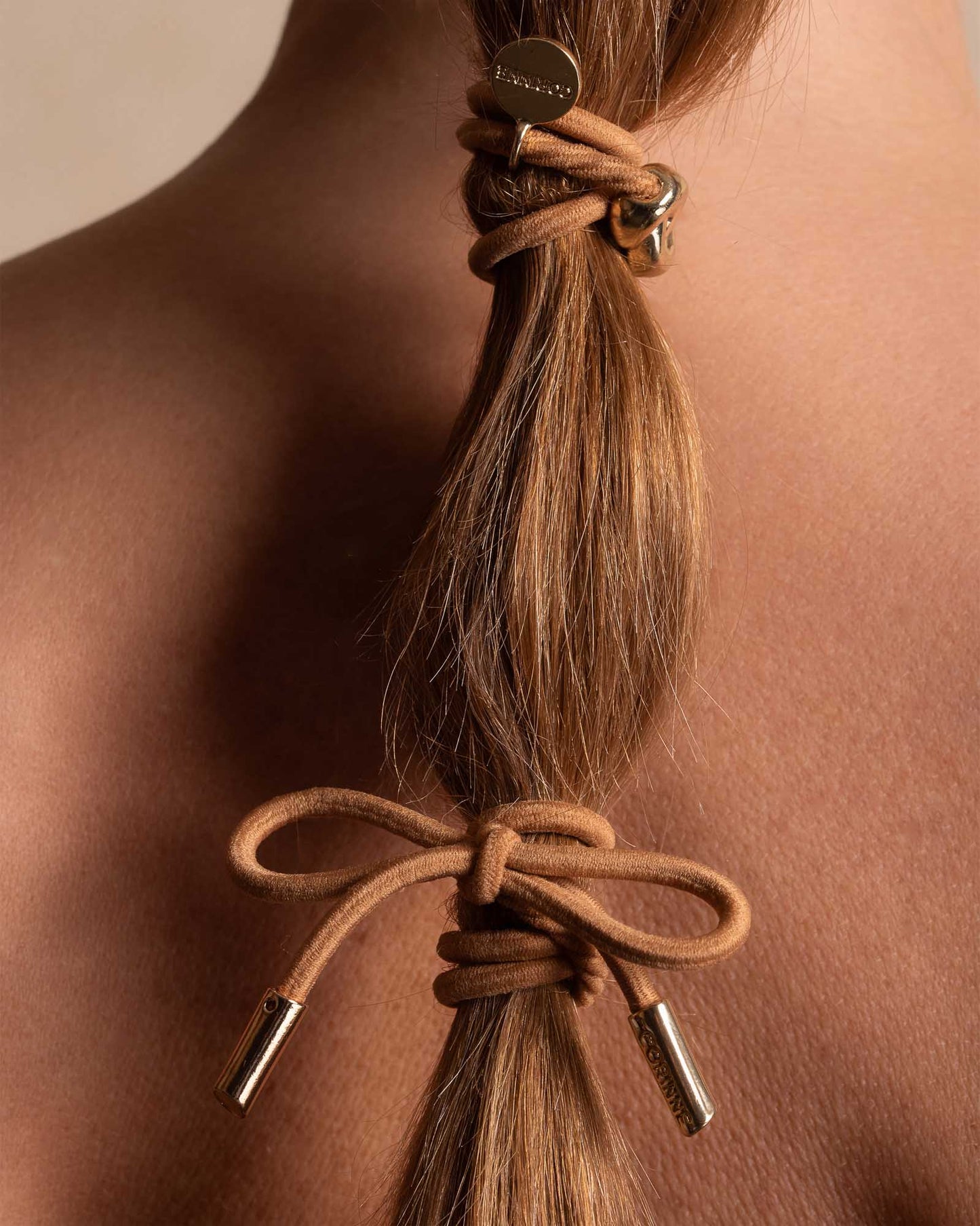 Hair Tie Bow Metal Plain Camel