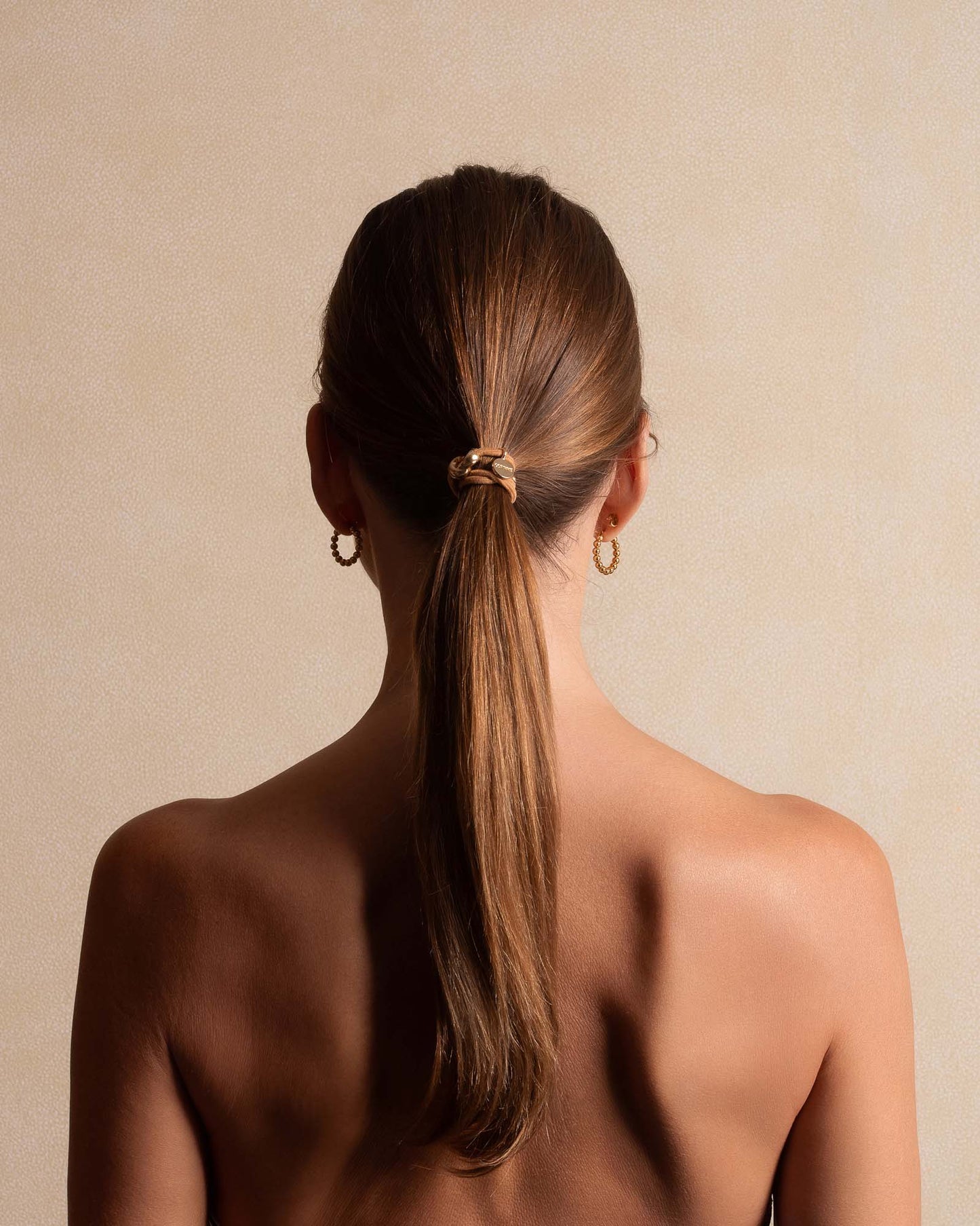 Hair Tie Bow Metal Plain Camel