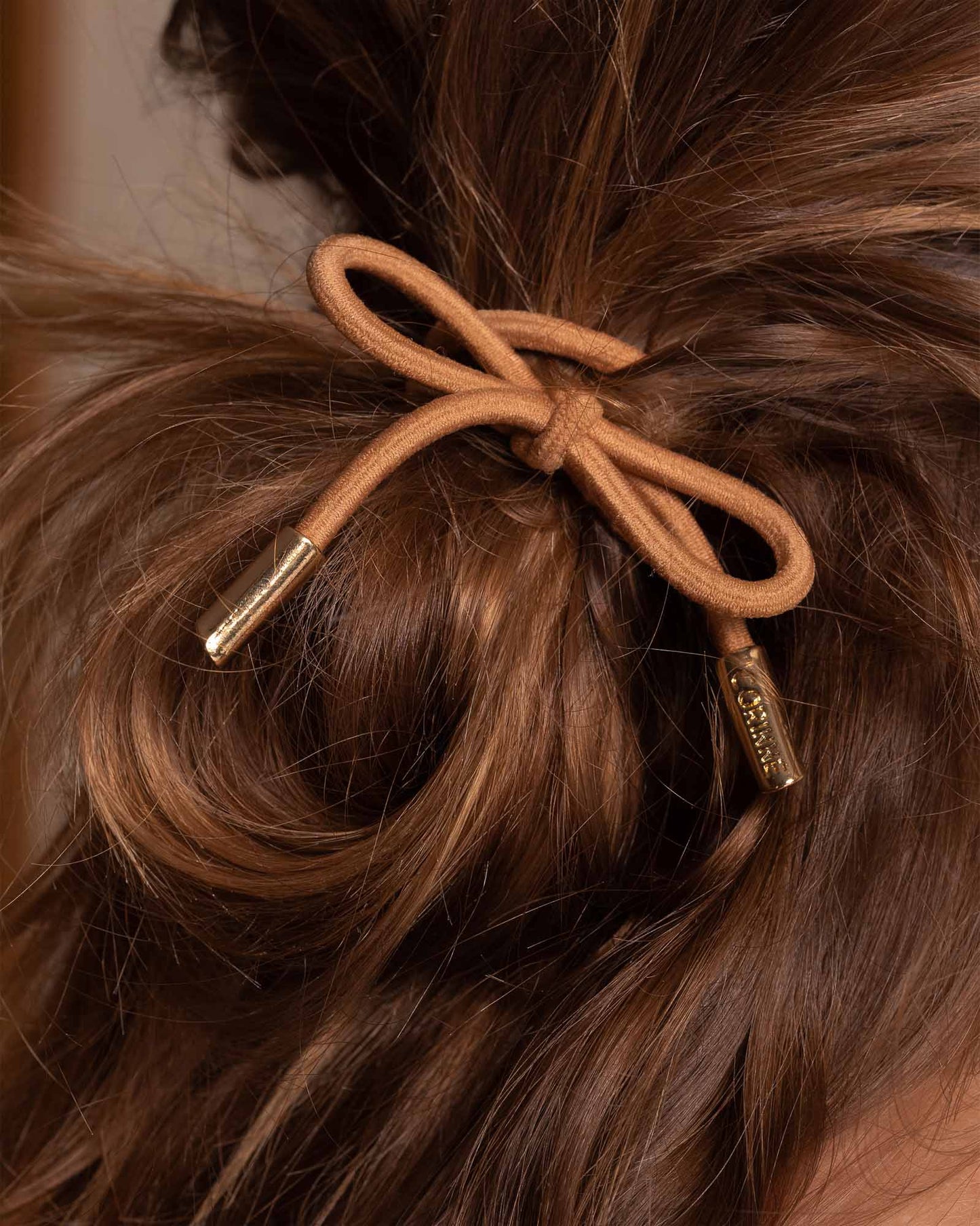 Hair Tie Bow Metal Plain Camel