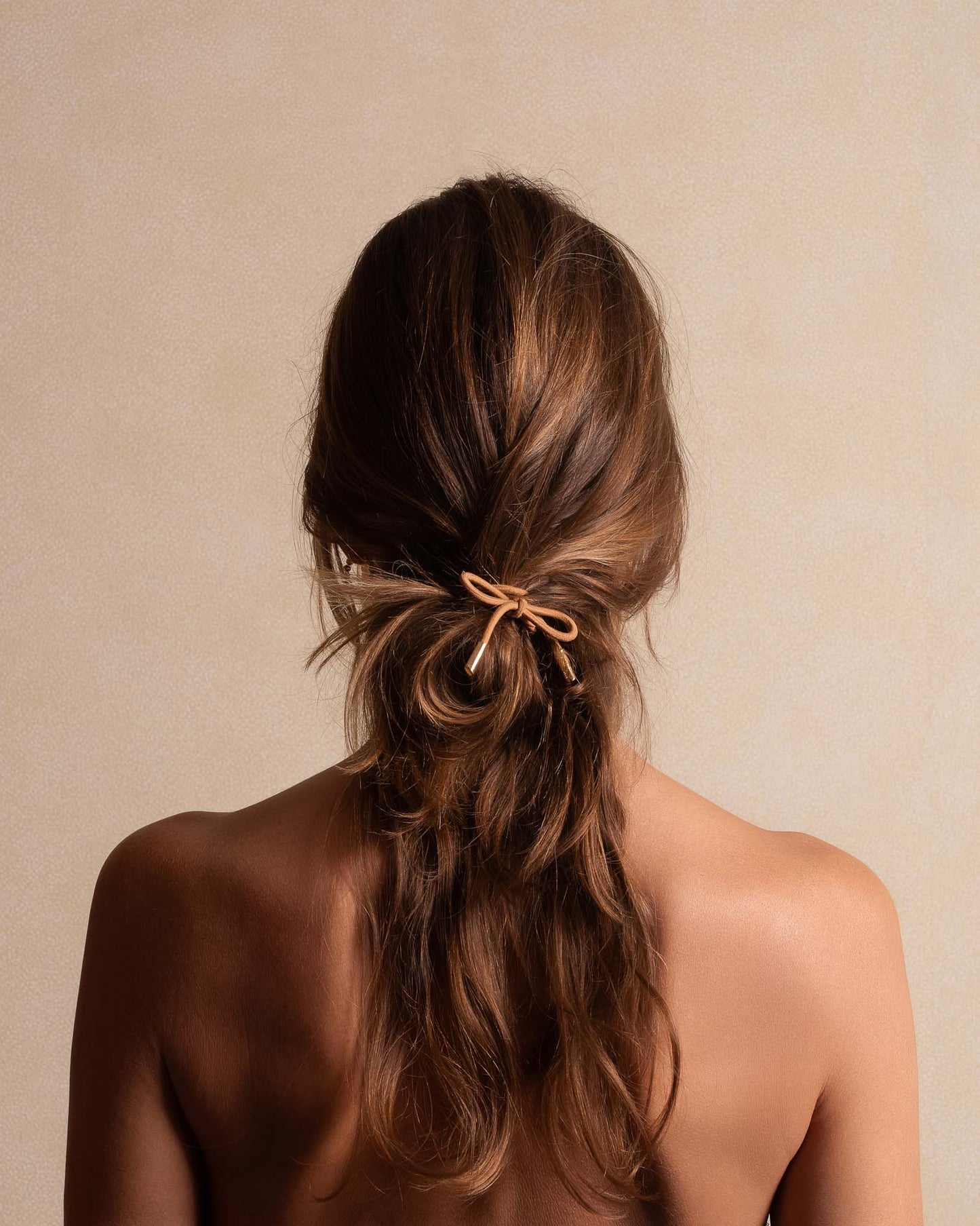 Hair Tie Bow Metal Plain Camel