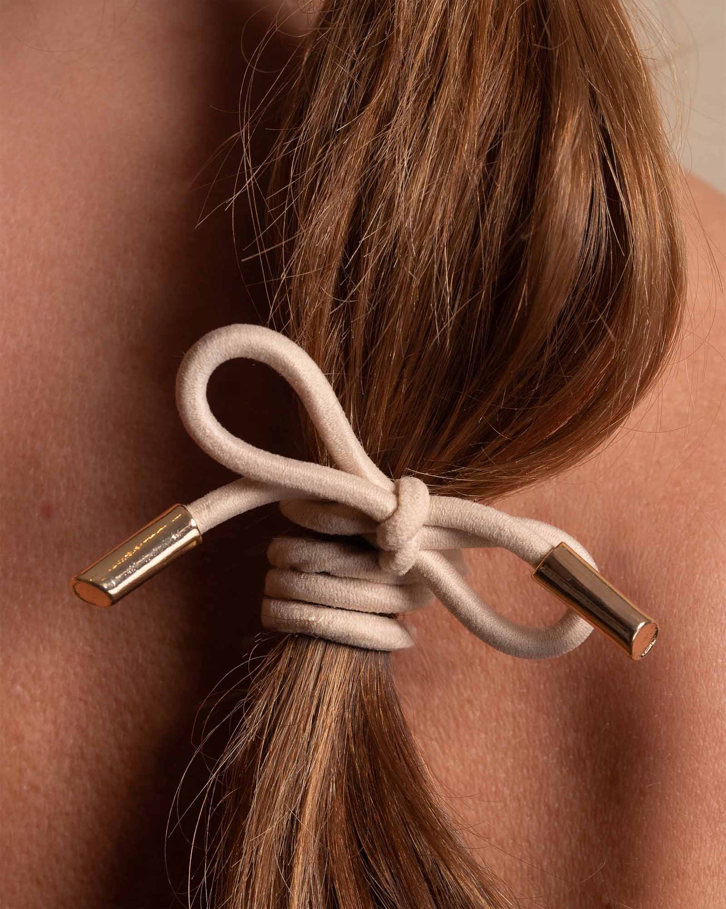 Hair Tie Bow Metal Plain Cream