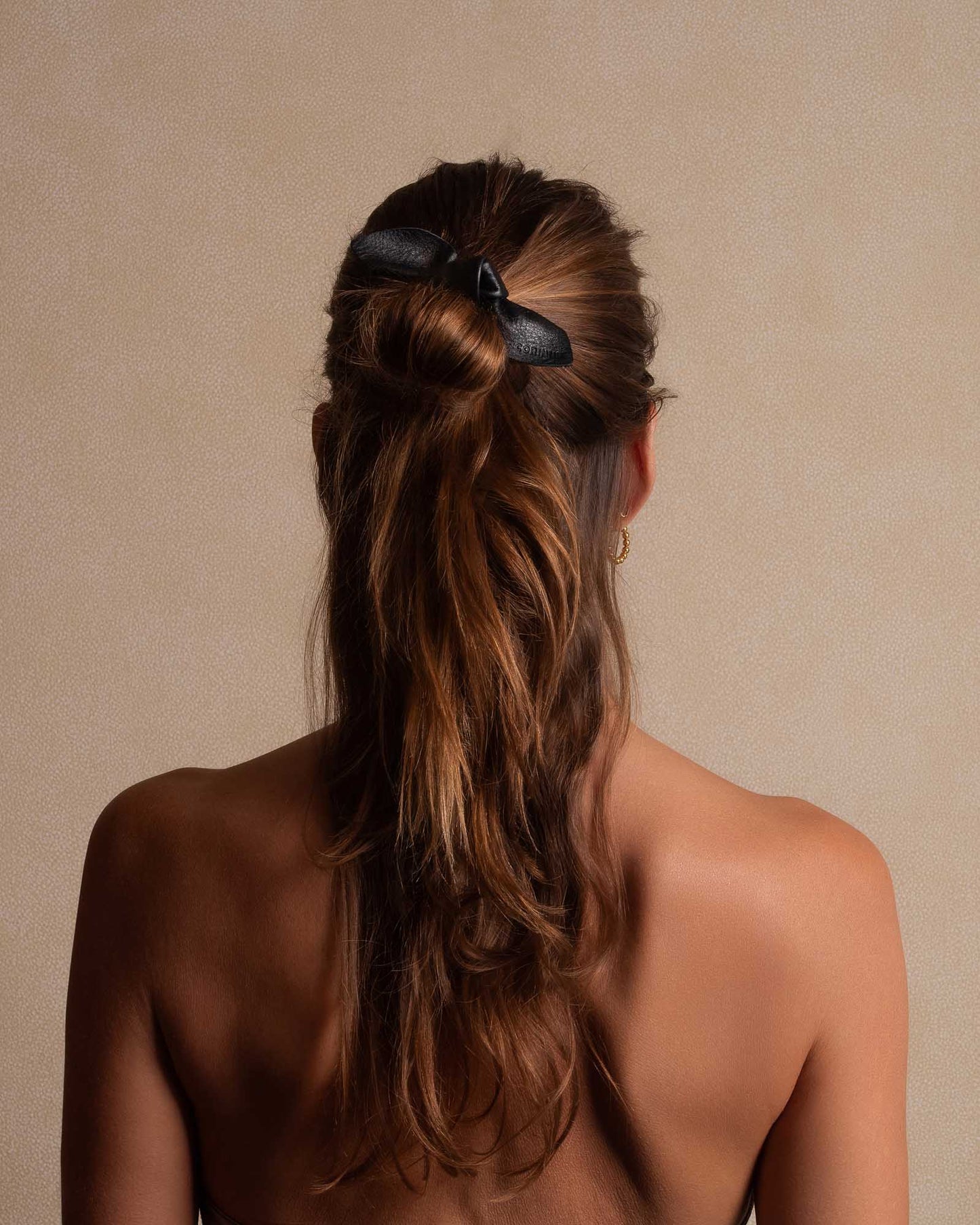 Leather Bow Big Hair Tie Black