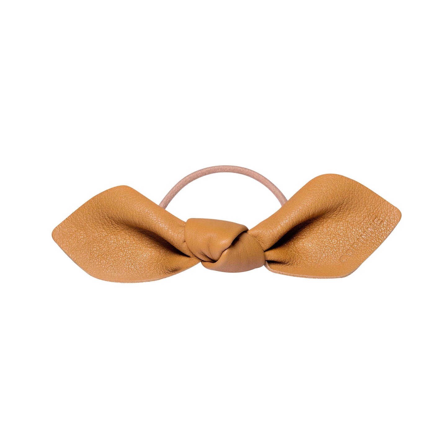 Leather Bow Big Hair Tie Camel