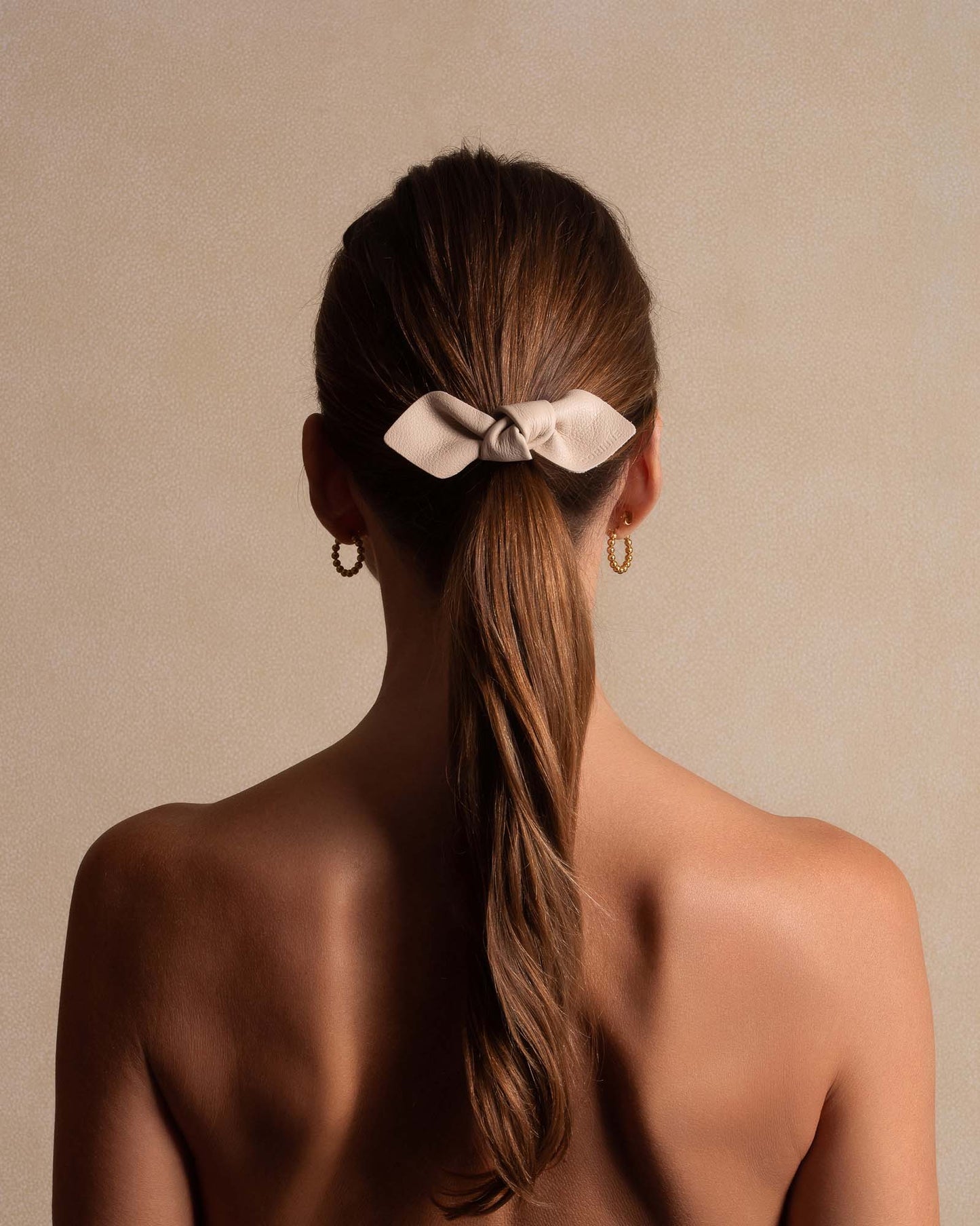Leather Bow Big Hair Tie Cream