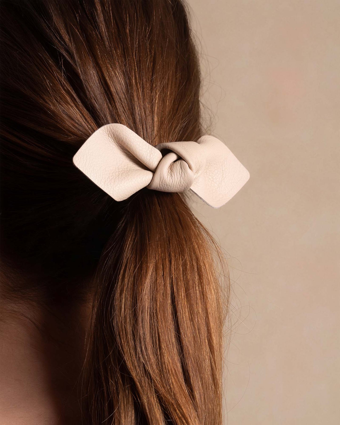 Leather Bow Big Hair Tie Cream