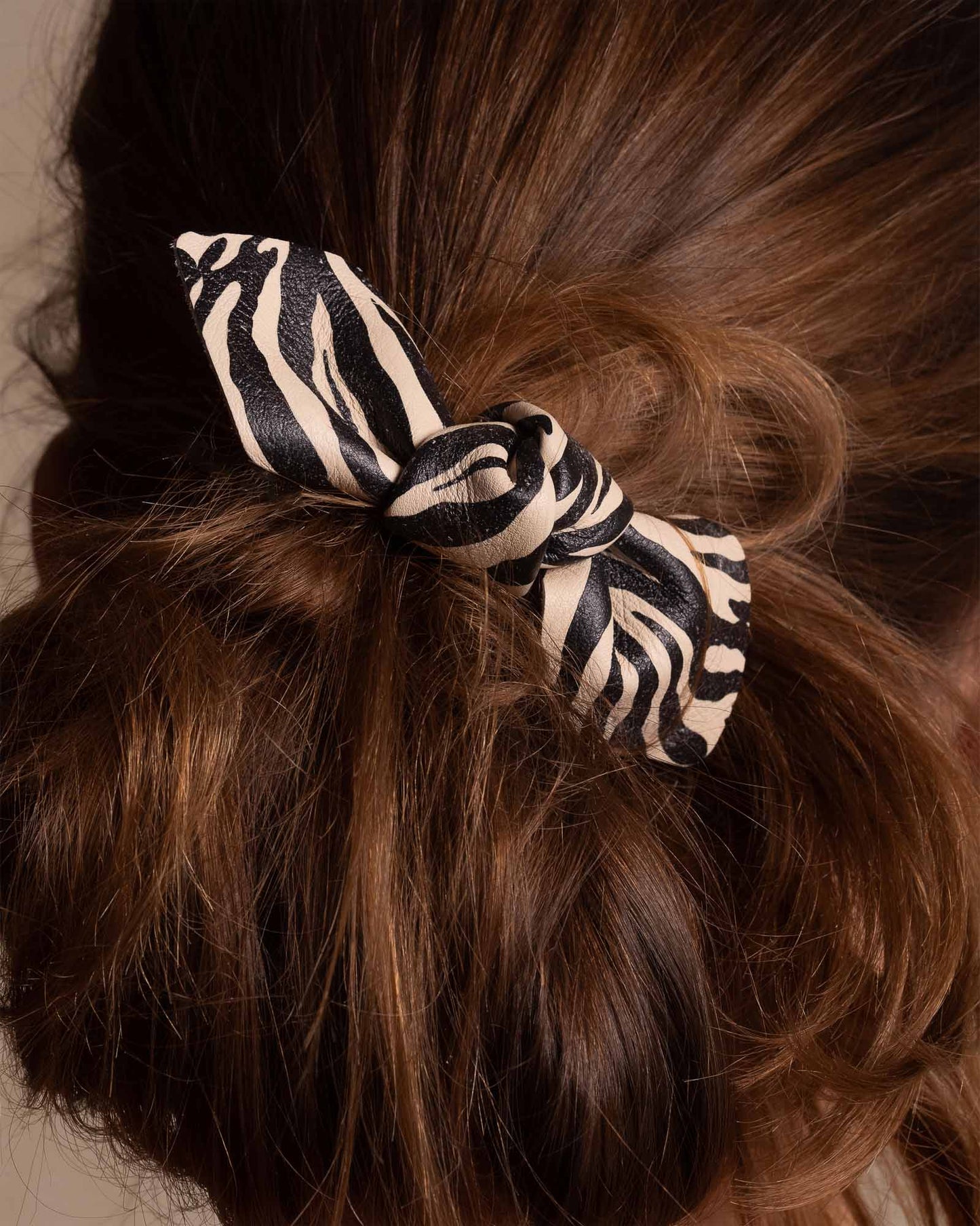 Leather Bow Big Hair Tie Zebra