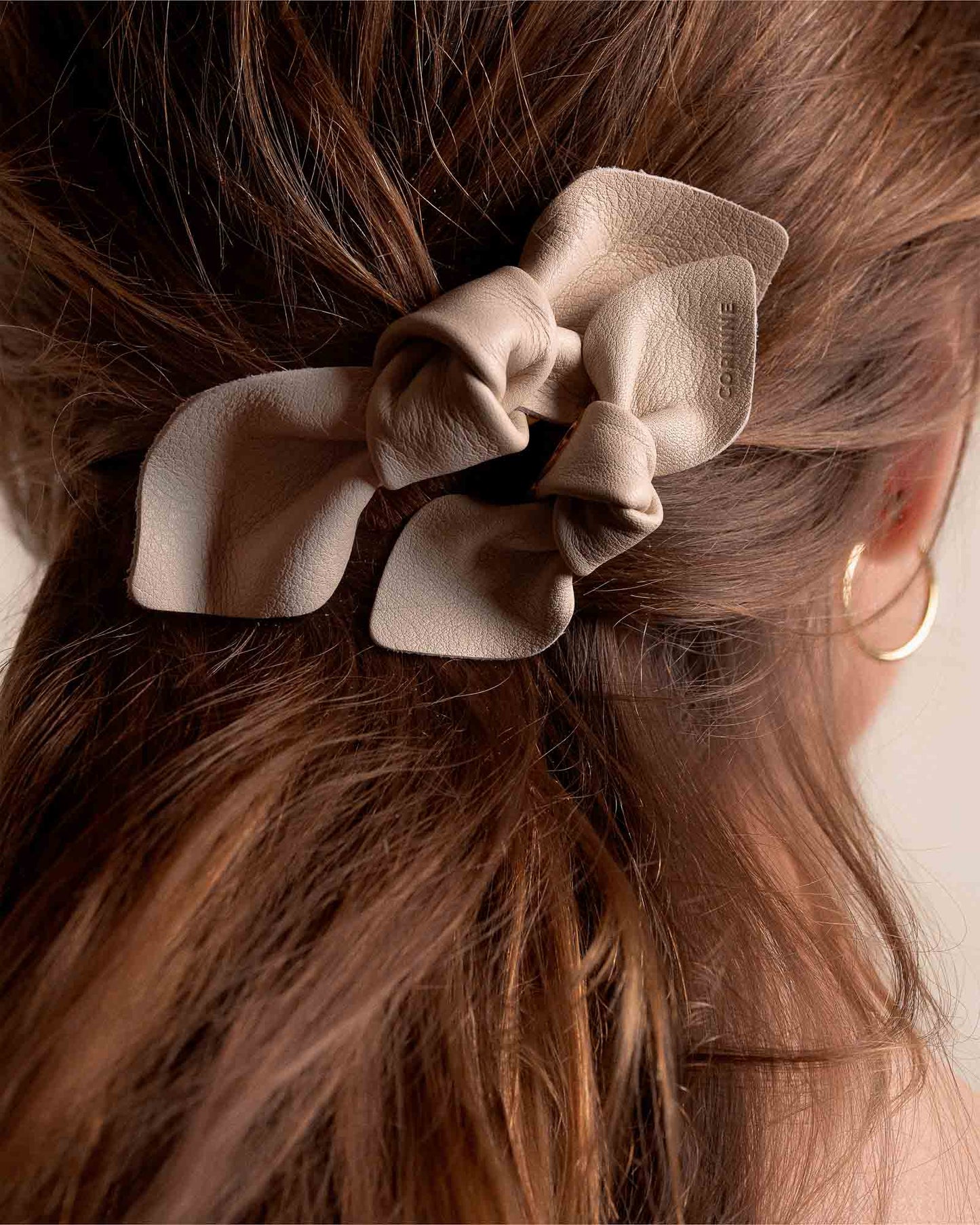 Leather Bow Big On Hair Clip Cream