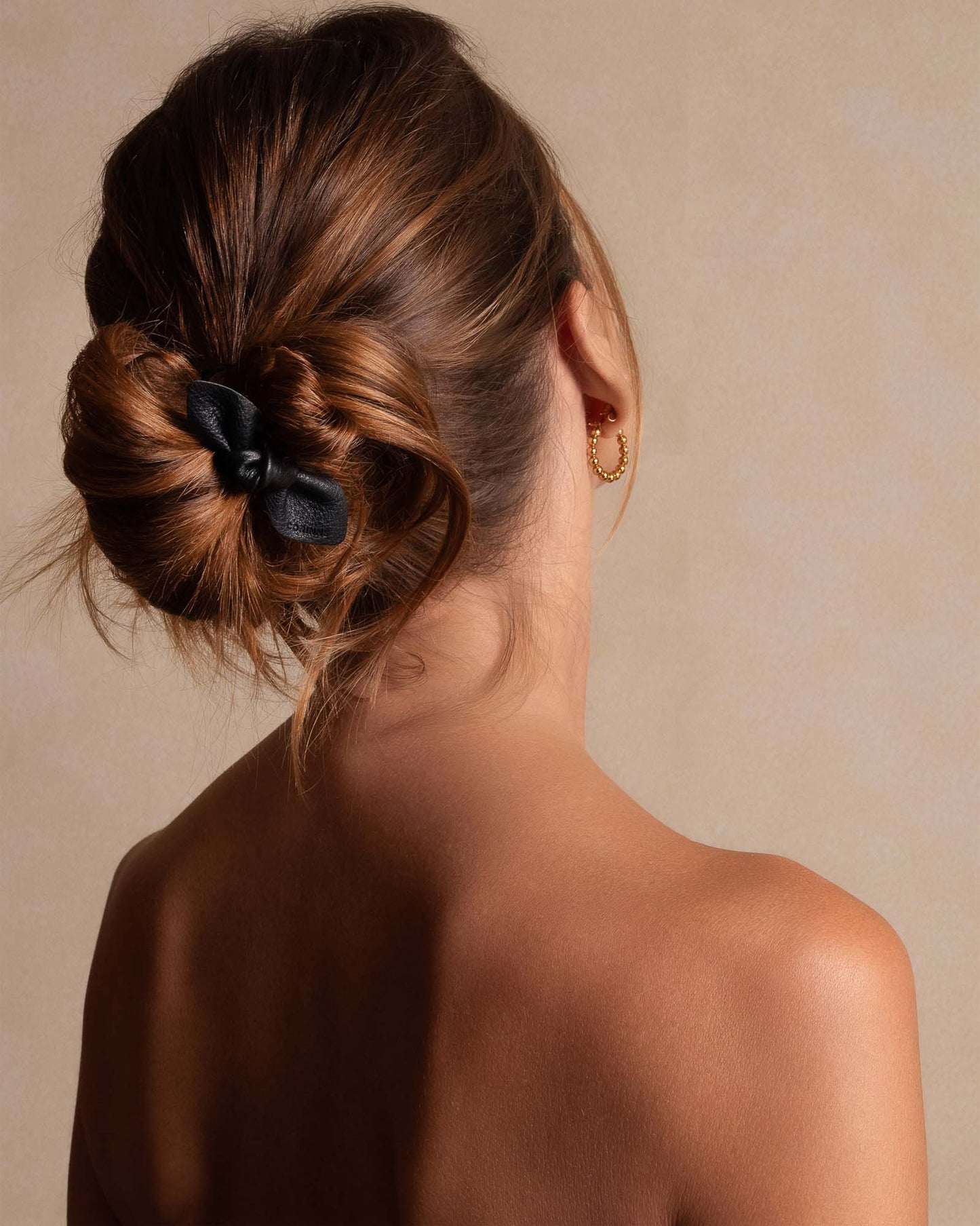 Leather Bow Small Hair Tie Black