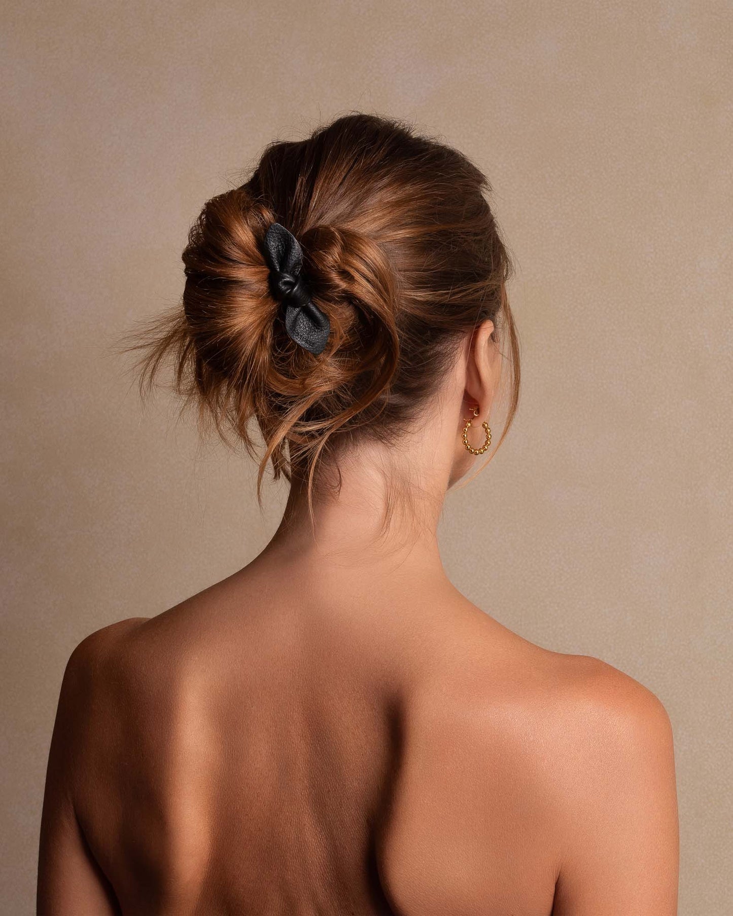 Leather Bow Small Hair Tie Black