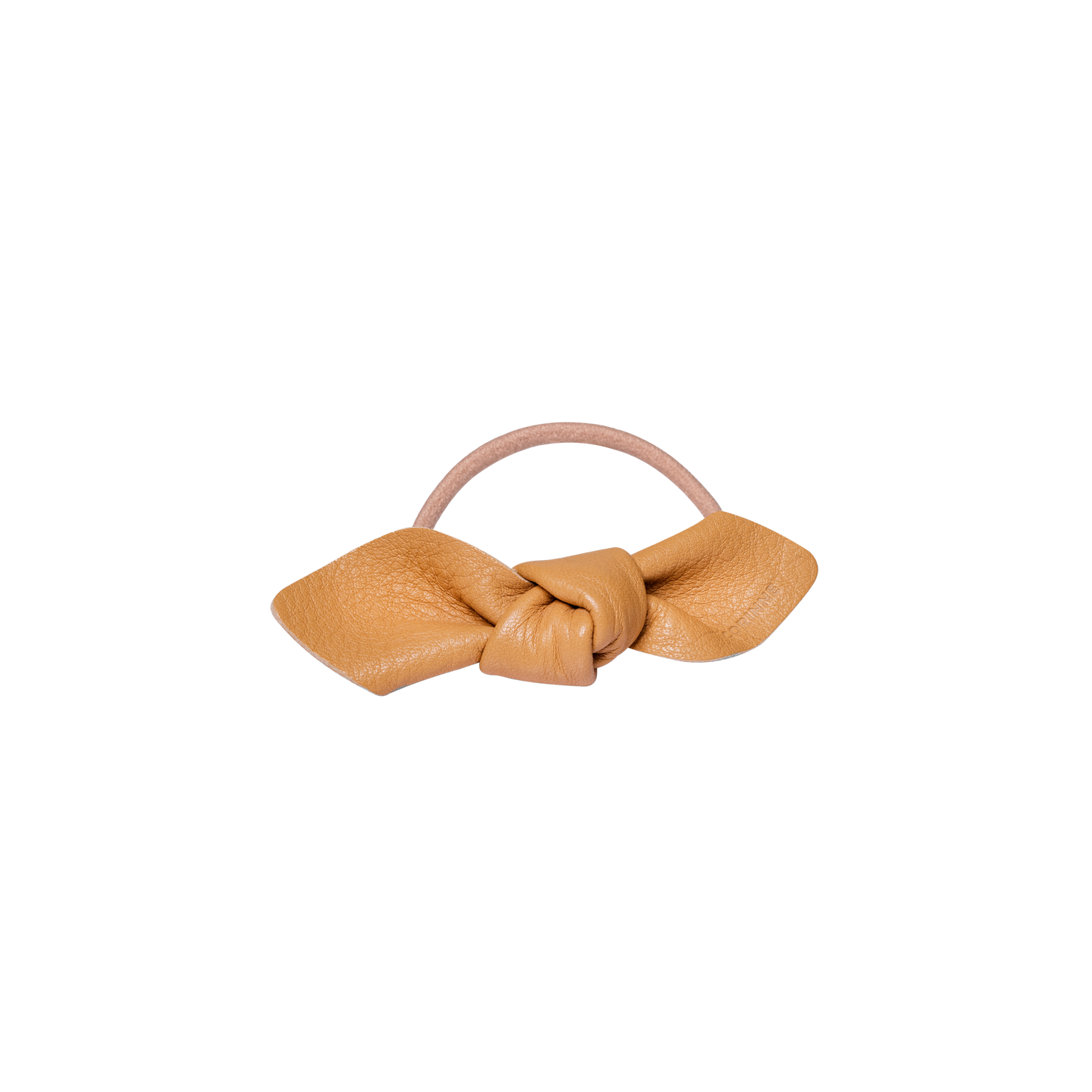 Leather Bow Small Hair Tie Camel