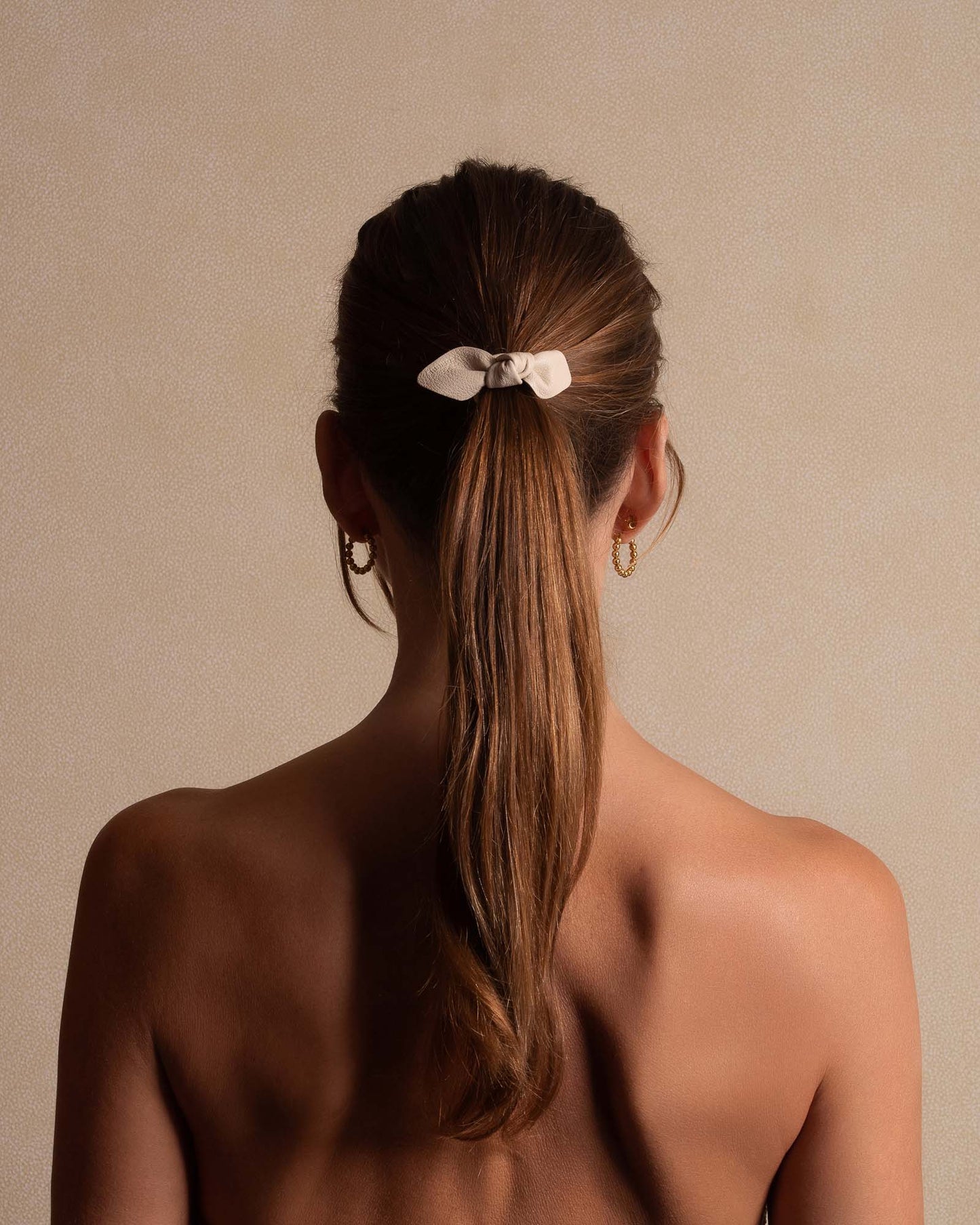 Leather Bow Small Hair Tie Cream