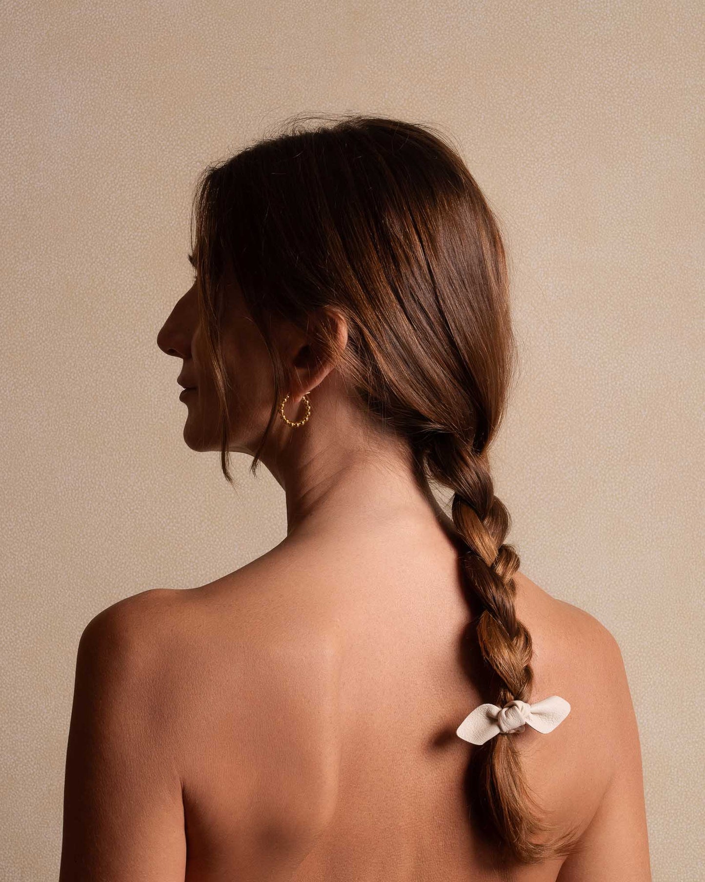 Leather Bow Small Hair Tie Cream