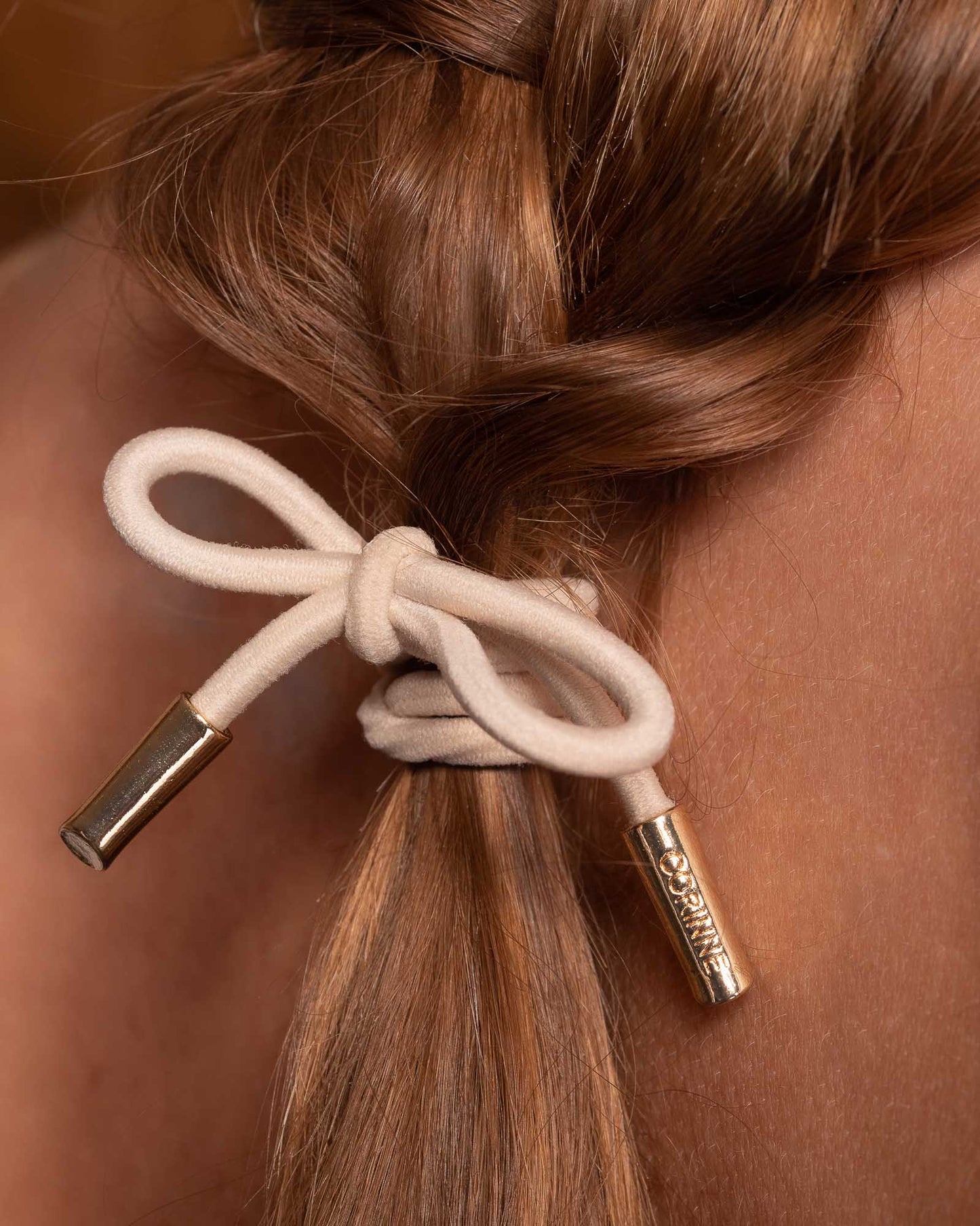 Hair Tie Bow Metal Plain Cream