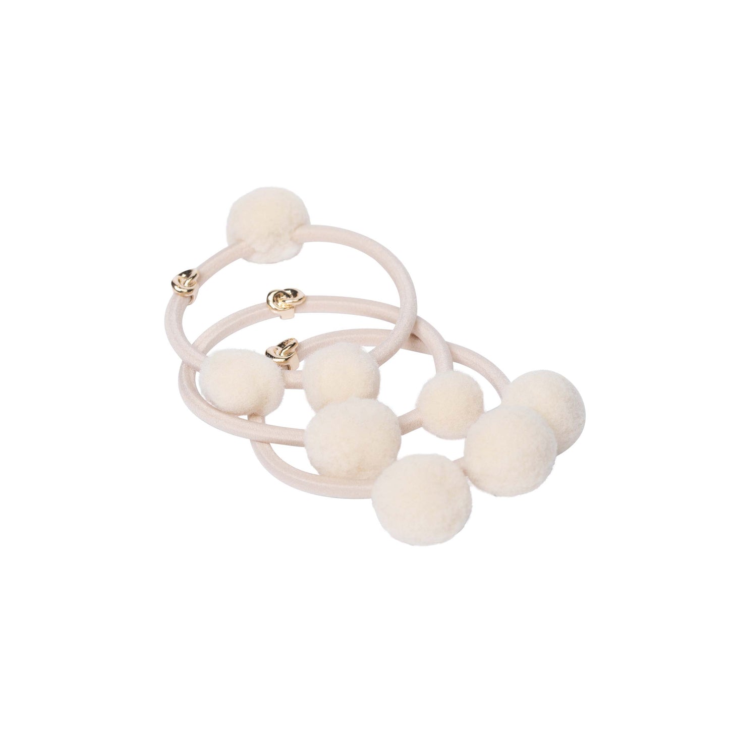 Hair Tie Pom Pom "Ibiza" 3-pack Cream