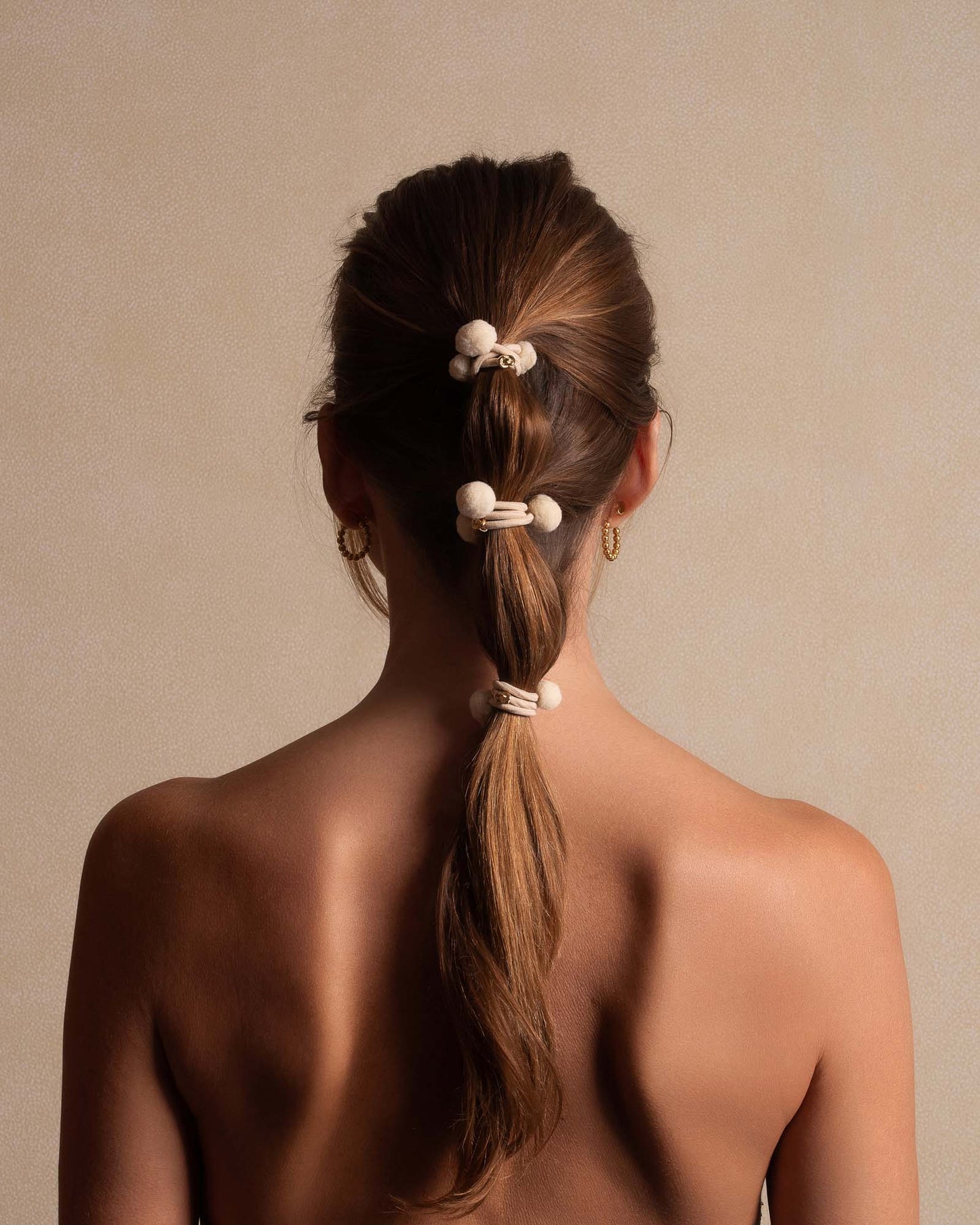 Hair Tie Pom Pom "Ibiza" 3-pack Cream