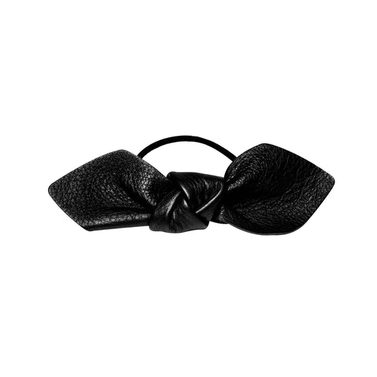 Leather Bow Big Hair Tie Black