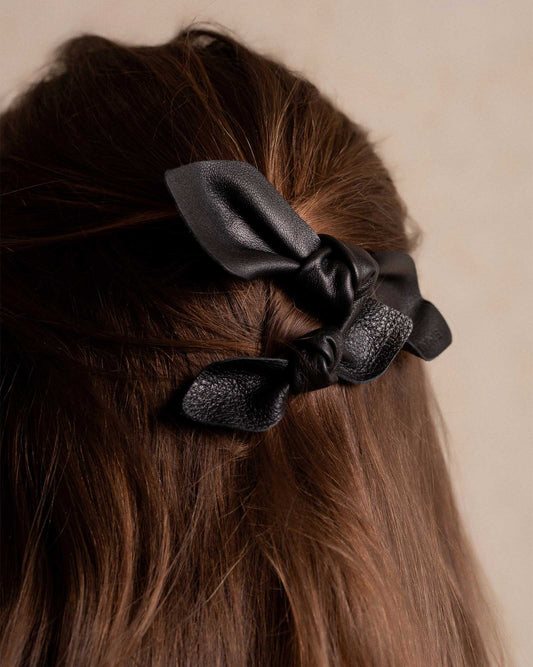 Leather Bow Big On Hair Clip Black