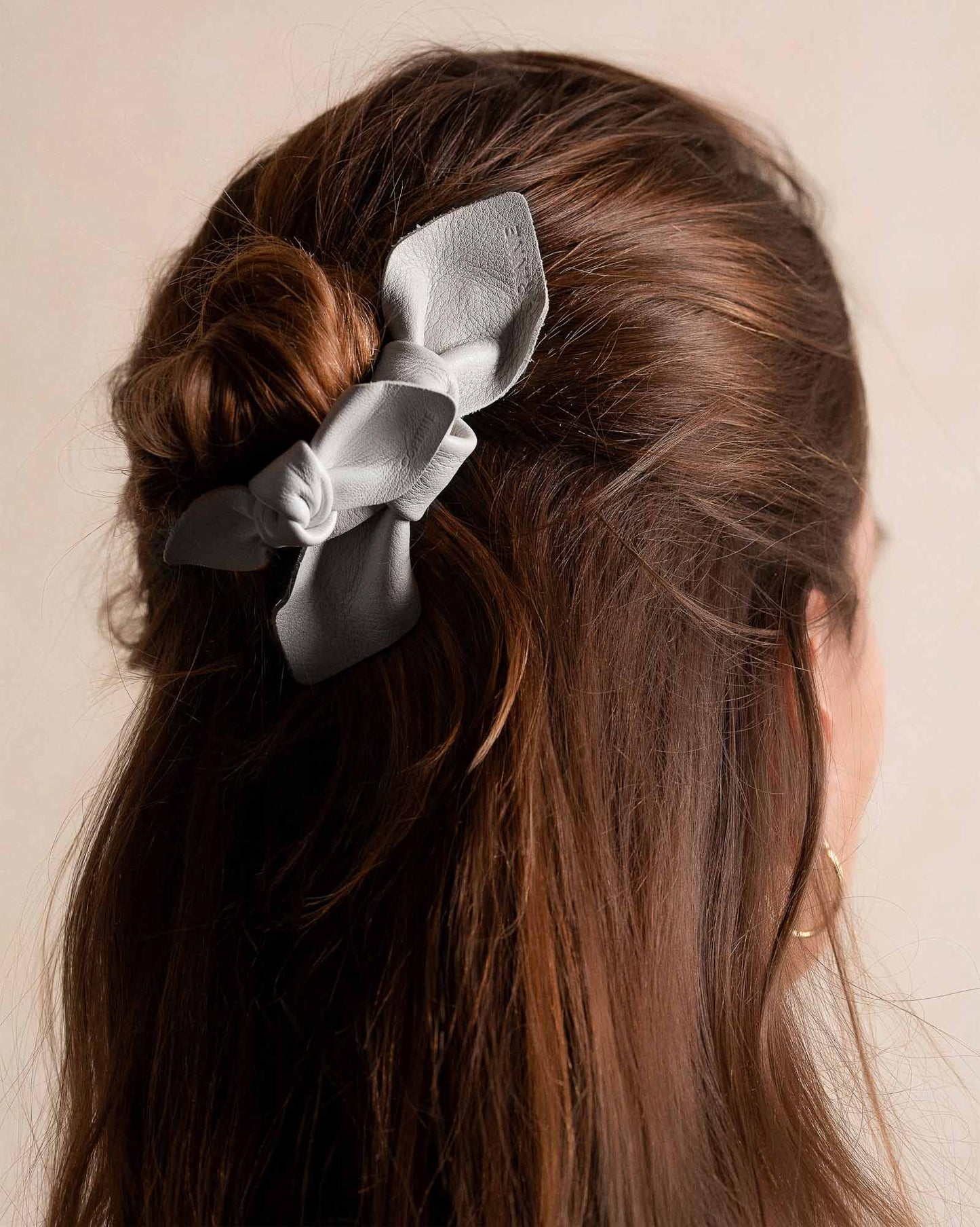 Leather Bow Big On Hair Clip White