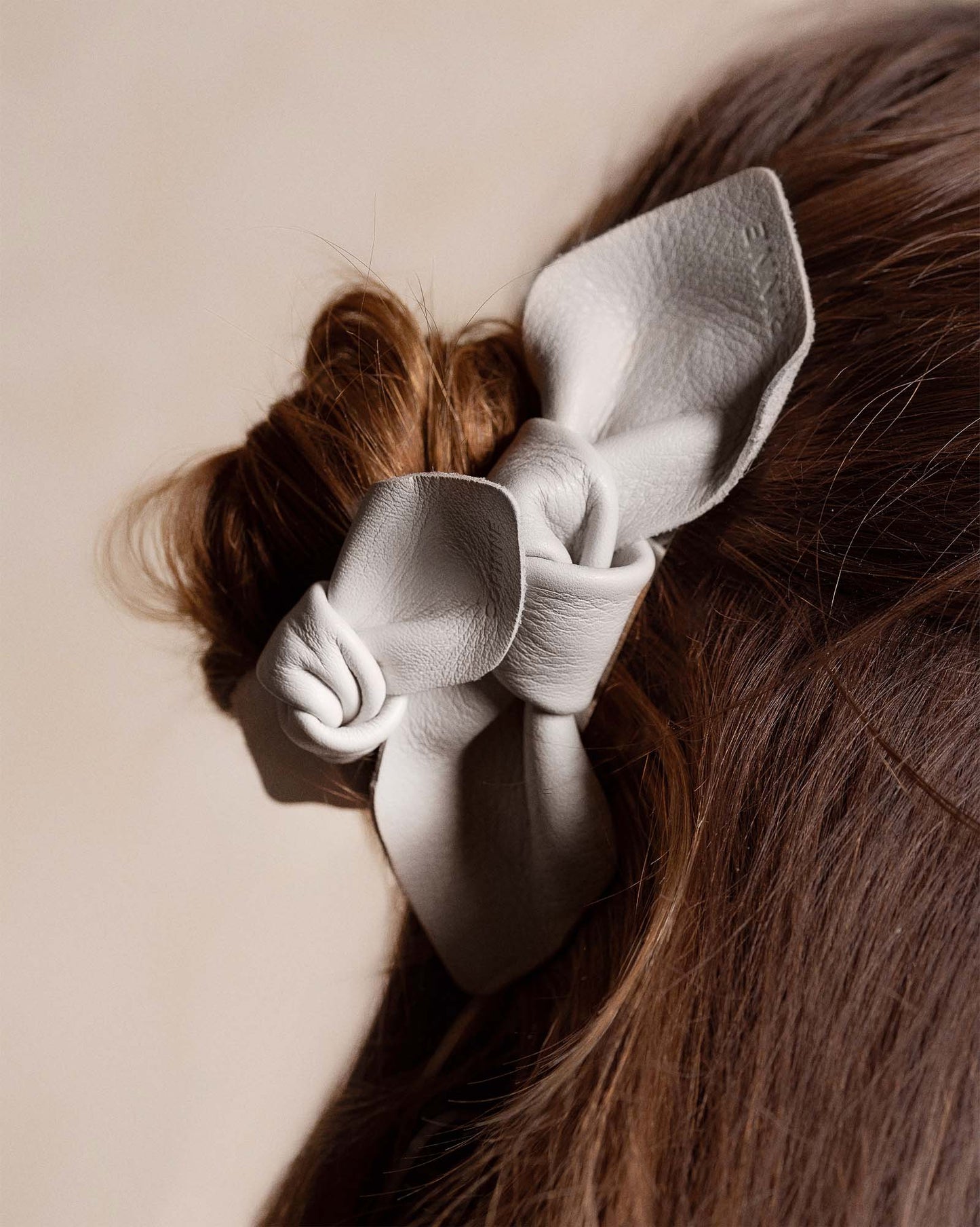 Leather Bow Big On Hair Clip White