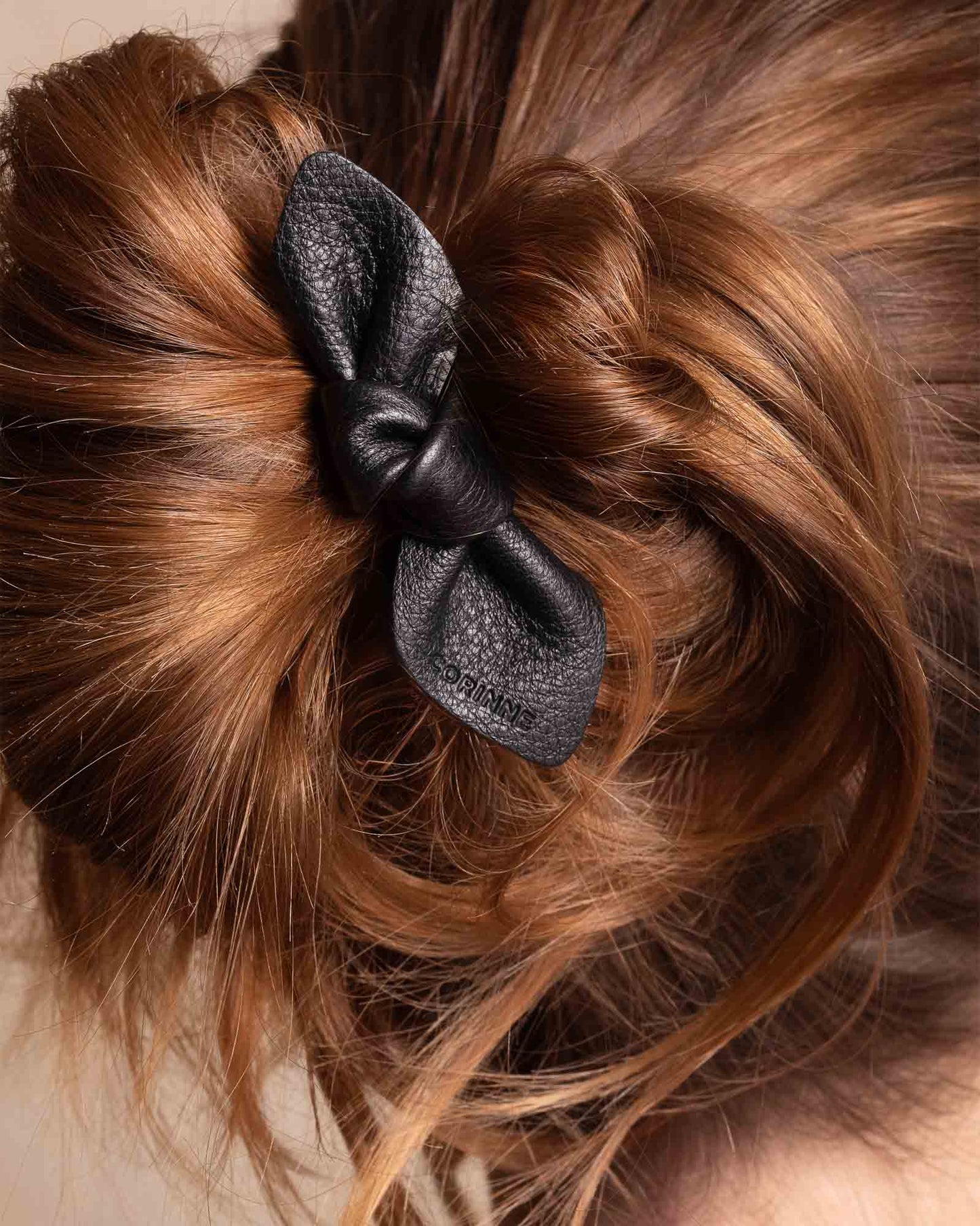 Leather Bow Small Hair Tie Black