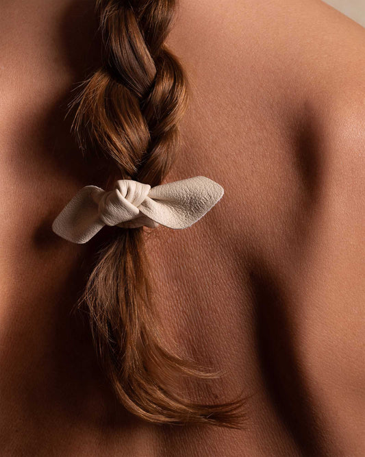 Leather Bow Small Hair Tie Cream